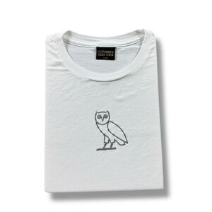 October's Very Own Drake OVO White/Gray Owl Center Logo T-Shirt Mens M Read GUC